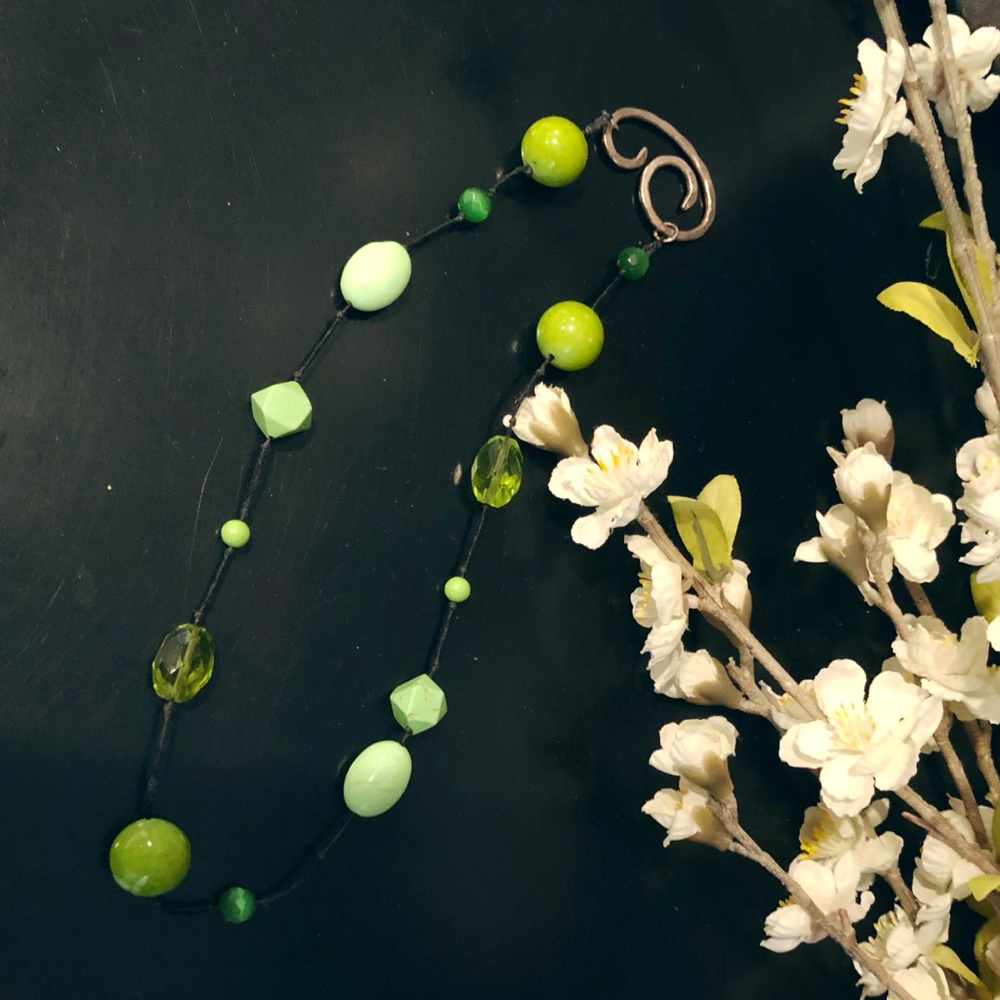 Green Bead and Stone Necklace